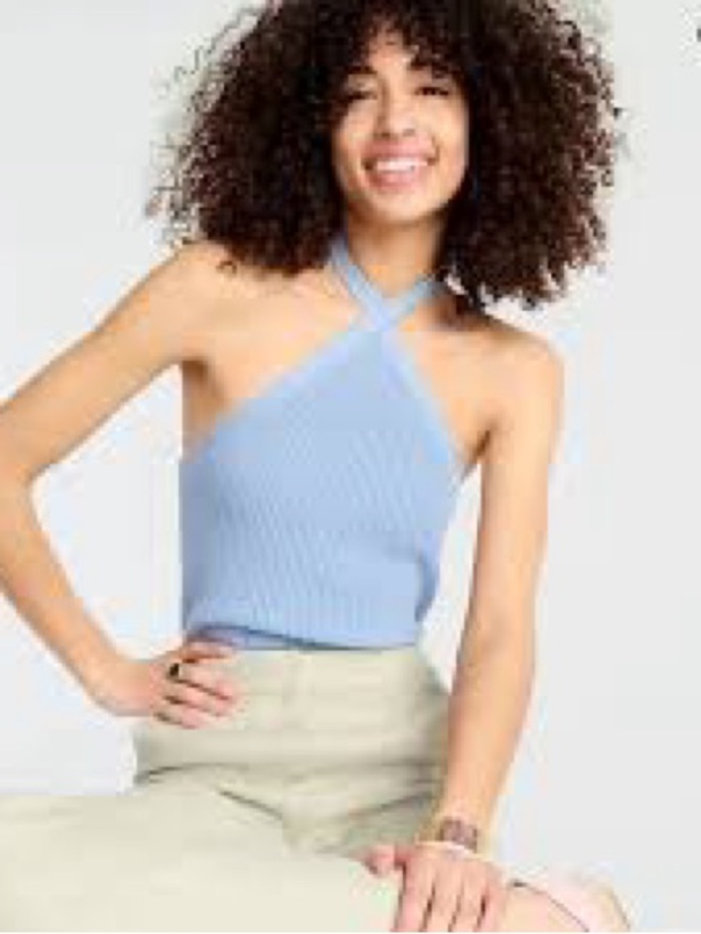 J.Crew large light blue Knit Cotton Cashmere Blend Halter Sweater Tank Top